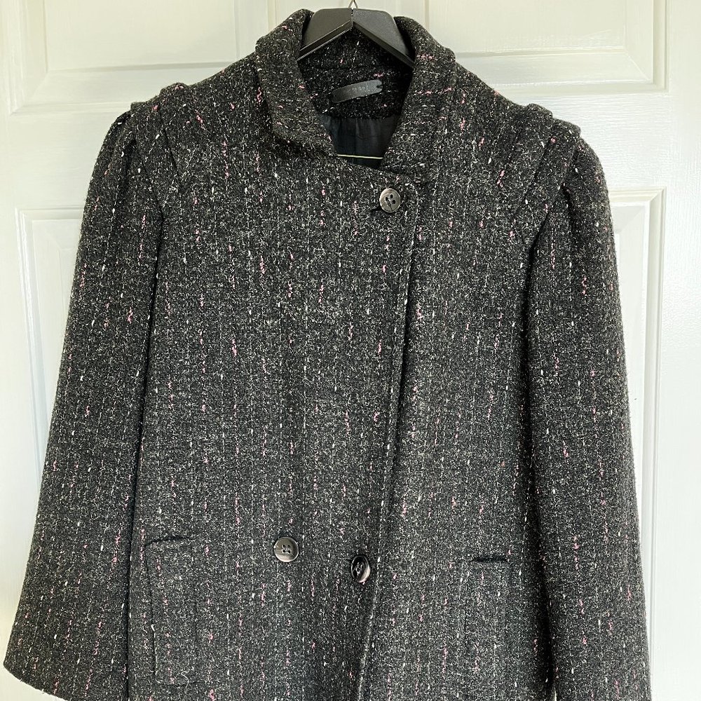 Vintage women's wool peacoat 1980's Micki wool black & gray, pink & white stripe